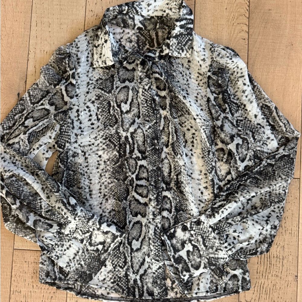 SOLD Snakeskin Print sheer Button-Up Blouse